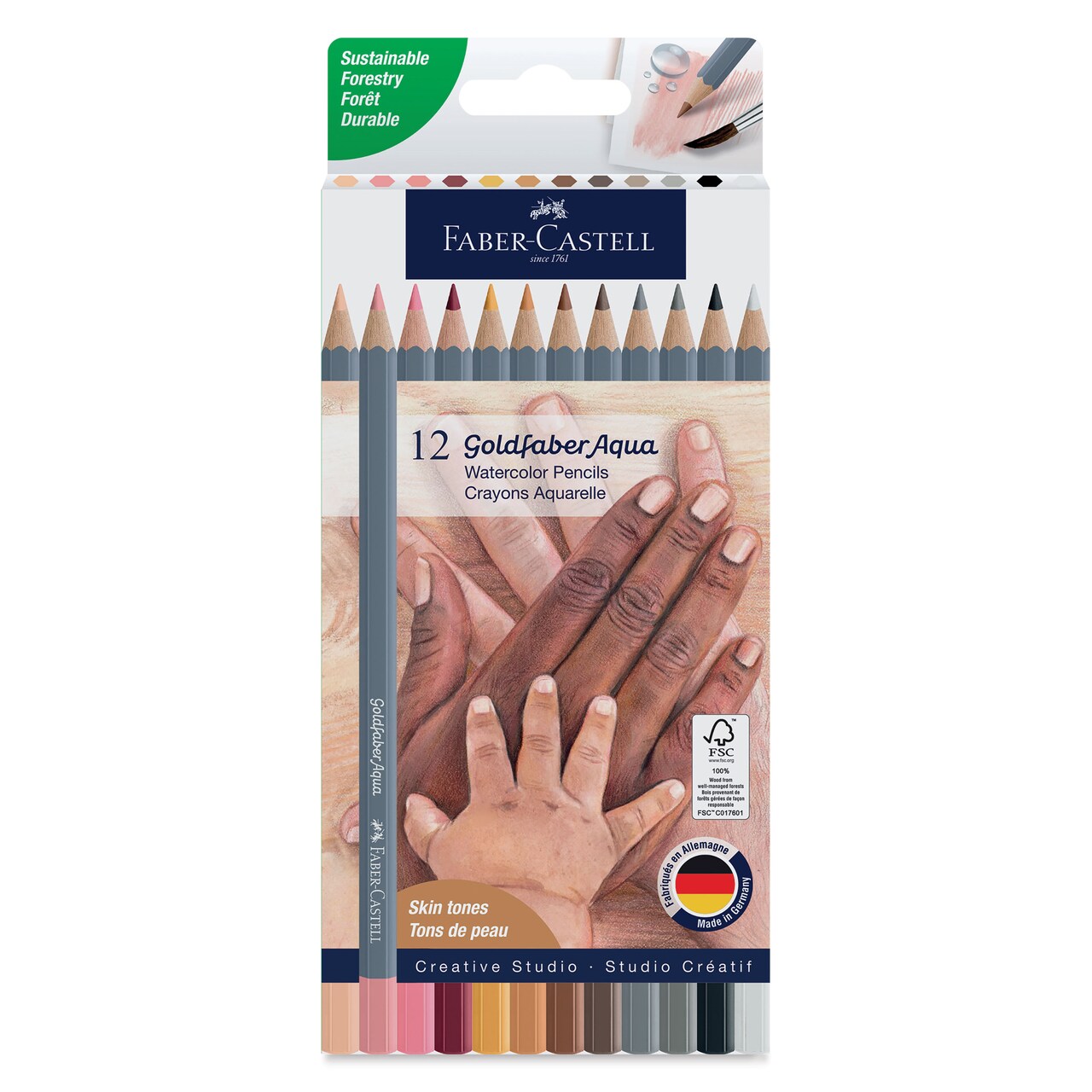 Faber Castell Goldfaber Aqua Watercolor Pencils - Set of 12, Skin Tones